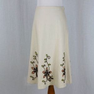 Vintage Carole Little Embroidered Linen A-Line Flared Skirt New Condition 8 M